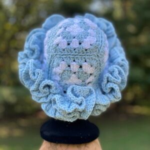 Handmade Light Blue Crochet Ruffle Sun Hat